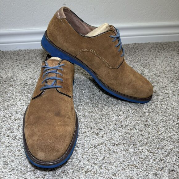 Johnston & Murphy Shoes Men's 9M Suede Flex Cognac Brown Blue Sole - Picture 1 of 10